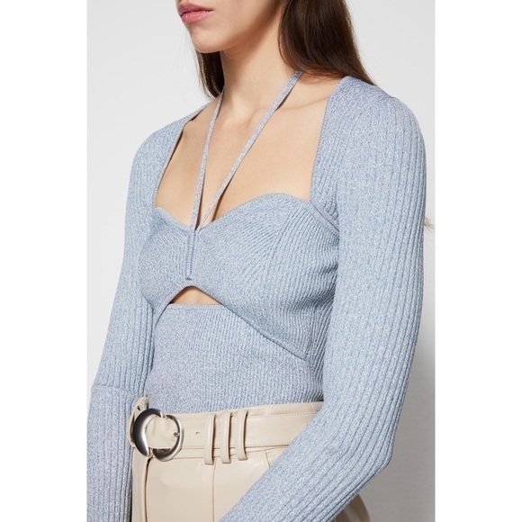 New Jonathan Simkhai Alexia Sweetheart Pullover Stretch Sweater Cut Out Sz XL - Picture 3 of 14